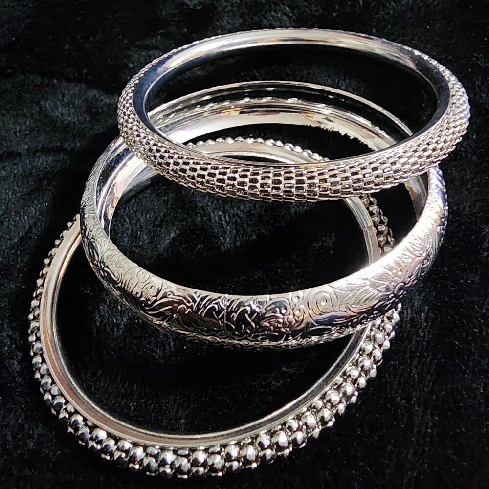 Erica Lyons Silver Tone 3 Bracelet Set, Modern, Gypsy, Bangle